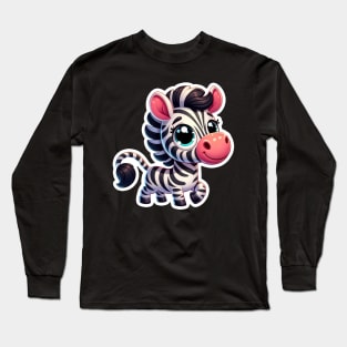 Zebra Kawaii Critter Cove Cute Animal A Splash of Forest Frolics and Underwater Whimsy! Long Sleeve T-Shirt